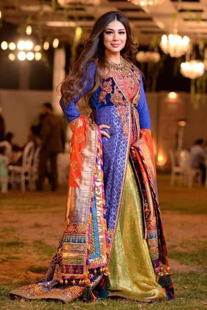 Pakistani Royal Blue Embroidered Pure Kundan Zari Angrakha (3-Piece) - Image 2