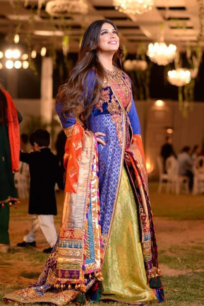 Pakistani Royal Blue Embroidered Pure Kundan Zari Angrakha (3-Piece) - Image 3