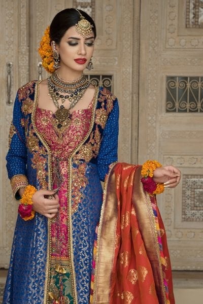 Royal Blue Kundan Zari Angrakha Dress (3-Piece) - Image 3