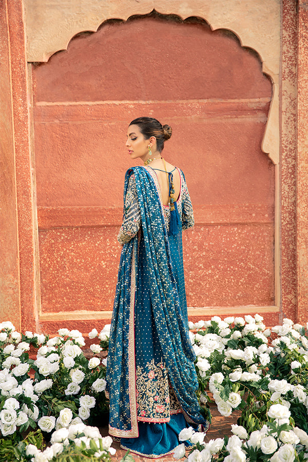 Azure Blue Embroidered Net Organza Angrakha (3-Piece) - Image 4