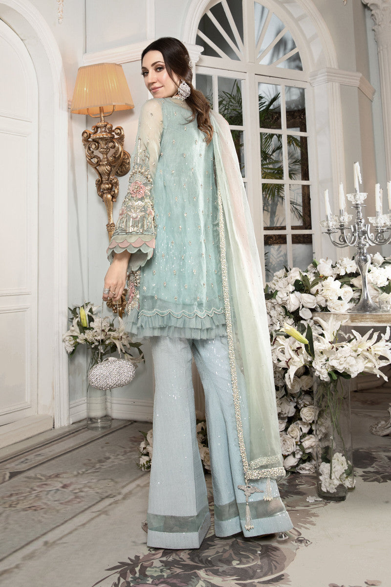 Ice Blue Embroidered Pure Organza Angrakha (4-Piece) - Image 4