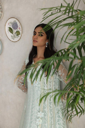 Pakistani Sky Blue 3D Floral Organza Angharka (3-Piece) - Image 5