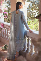 Pakistani Mineral Blue Embroidered Silk Net Angharka (3-Piece) - Image 5