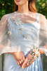 Ice Blue Embellished Organza Cape Dress (3-Piece) - Image 5