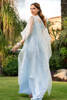 Ice Blue Embellished Organza Cape Dress (3-Piece) - Image 7