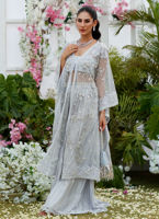 Pakistani Wedgewood Blue Hand-Embellished Organza Cape Dress (2-Piece) - Image 2