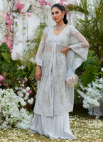 Pakistani Wedgewood Blue Hand-Embellished Organza Cape Dress (2-Piece) - Image 3