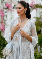 Pakistani Wedgewood Blue Hand-Embellished Organza Cape Dress (2-Piece) - Image 4