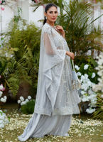 Pakistani Wedgewood Blue Hand-Embellished Organza Cape Dress (2-Piece) - Image 6