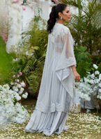 Pakistani Wedgewood Blue Hand-Embellished Organza Cape Dress (2-Piece) - Image 7