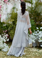 Pakistani Wedgewood Blue Hand-Embellished Organza Cape Dress (2-Piece) - Image 8