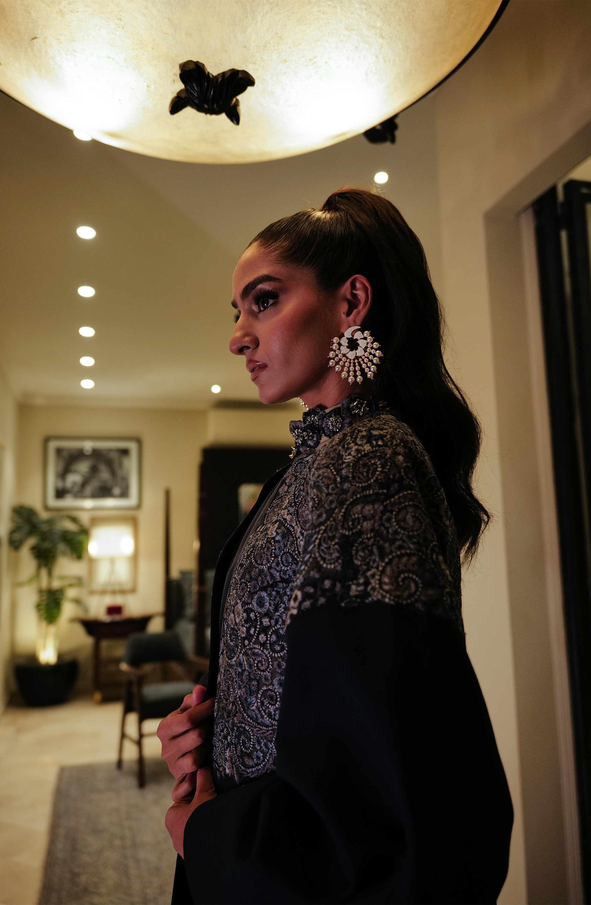 Pakistani Royal Blue Embroidered Tropical Cape Dress (2-Piece) - Image 4