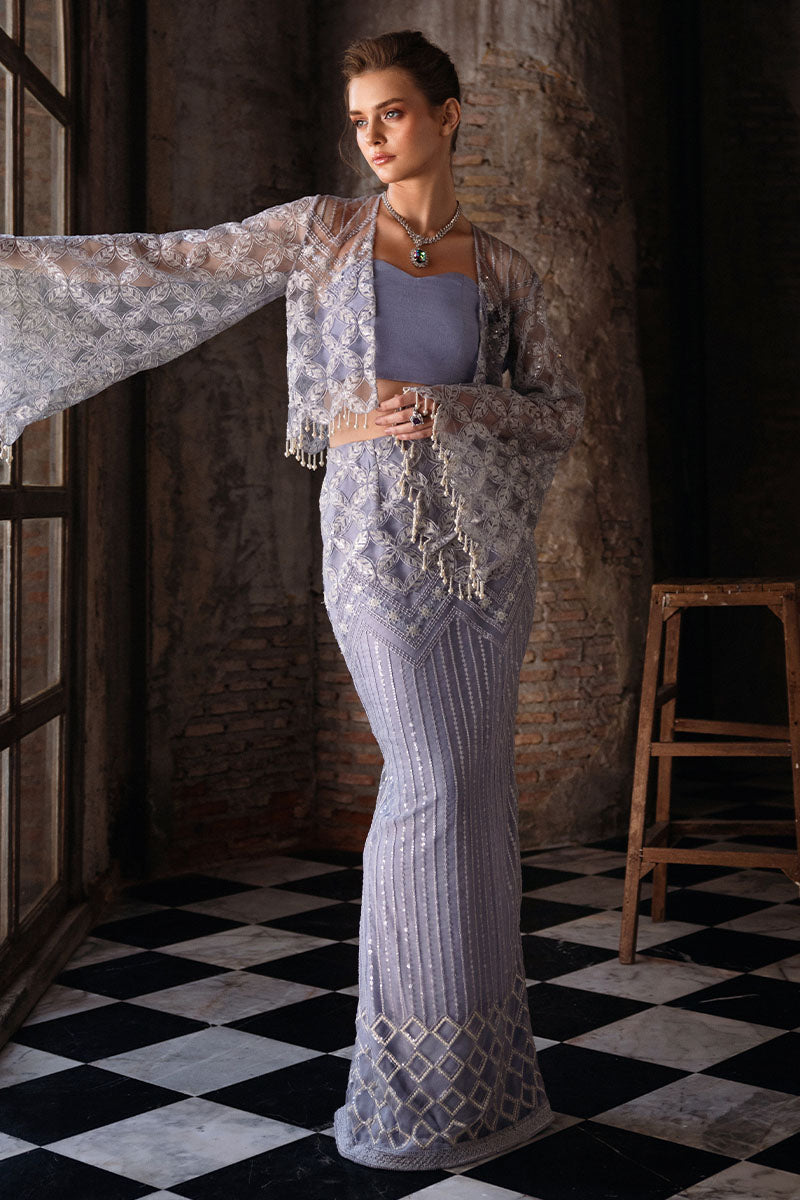 Heather Blue Resham Embroidered Net & Silk Co-ord (3-Piece) - Image 10