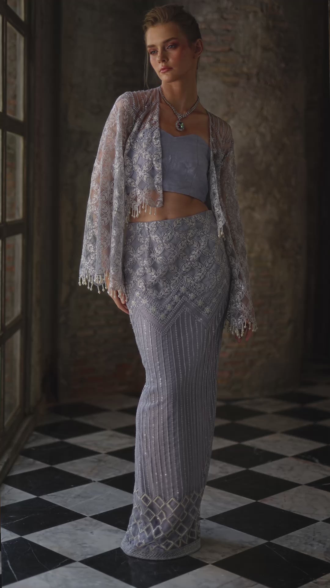 Heather Blue Resham Embroidered Net & Silk Co-ord (3-Piece) - Image 2