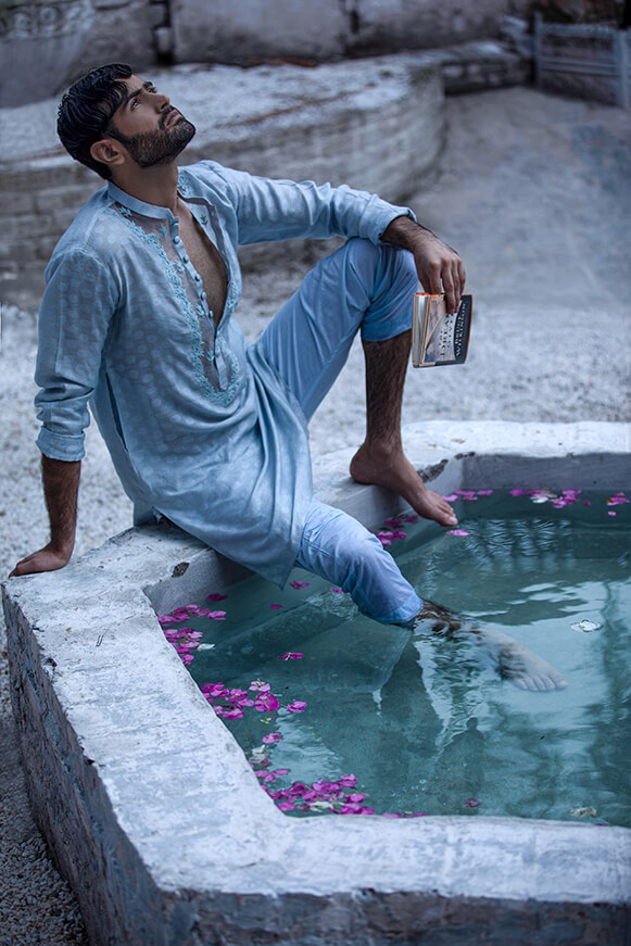 Sky Blue Embroidered Khaddi Cotton Kurta (2-Piece) - Image 7