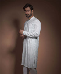 Powder Pastel Blue Embroidered Raw Silk Kurta (2-Piece) - Image 3
