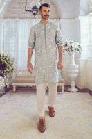 Ice Blue Embroidered Raw Silk Kurta (1-Pc) - Image 2