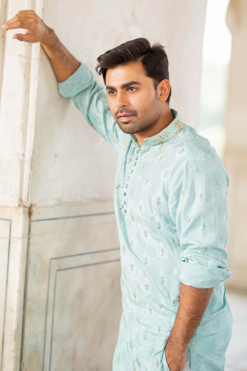 Ice Blue Salma Sitara Self-Printed Kurta (2-Piece) - Image 3