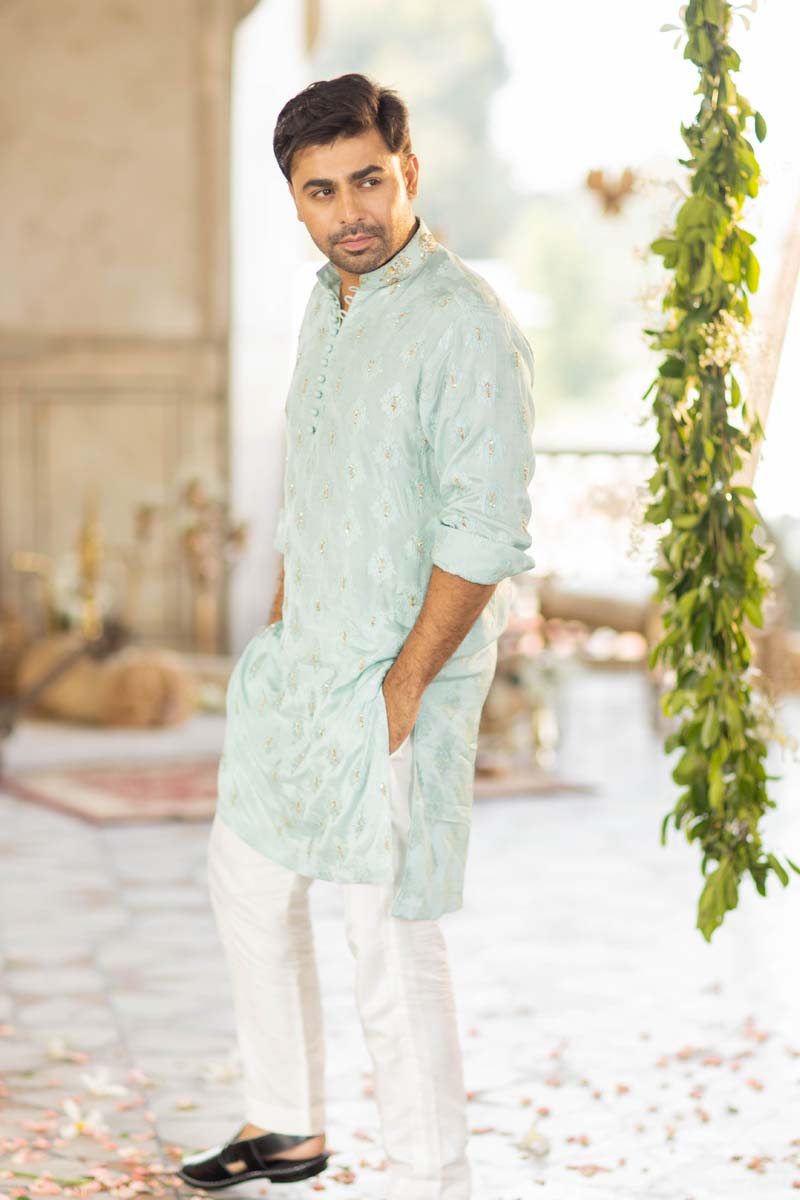 Ice Blue Salma Sitara Self-Printed Kurta (2-Piece) - Image 4