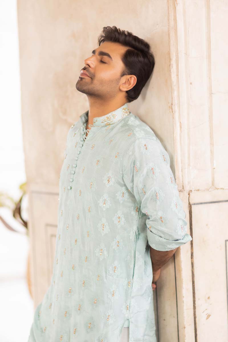 Ice Blue Salma Sitara Self-Printed Kurta (2-Piece) - Image 5