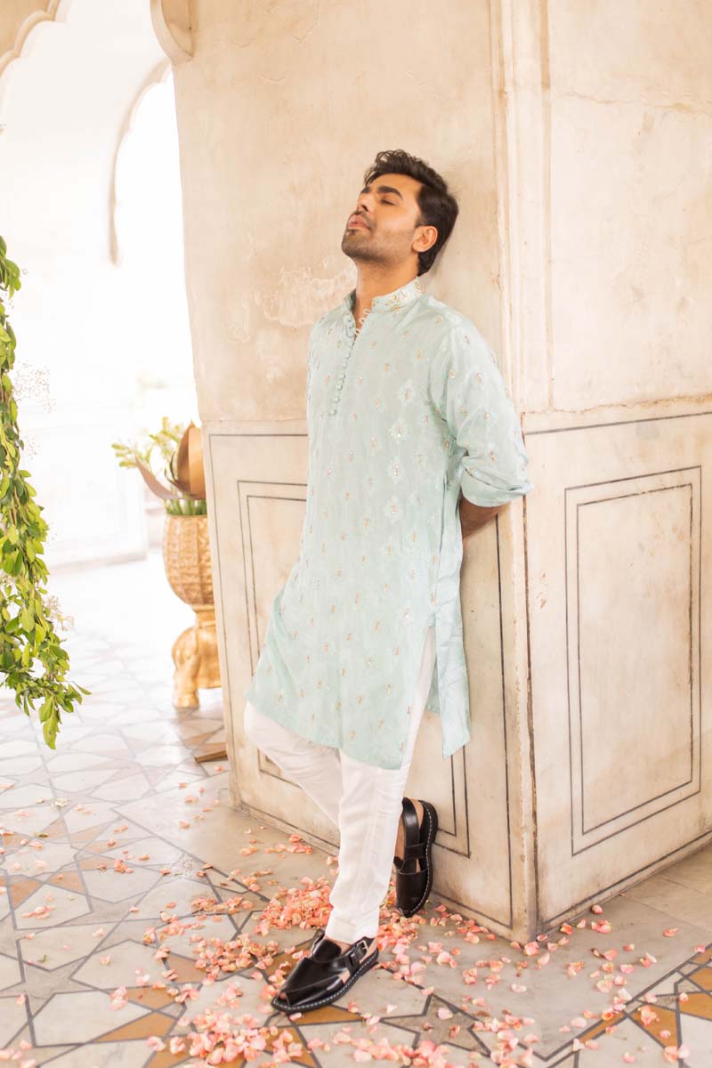 Ice Blue Salma Sitara Self-Printed Kurta (2-Piece) - Image 6