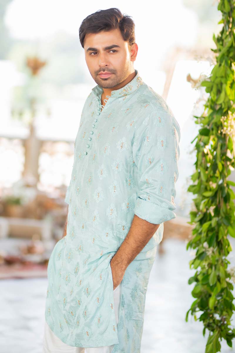 Ice Blue Salma Sitara Self-Printed Kurta (2-Piece) - Image 7