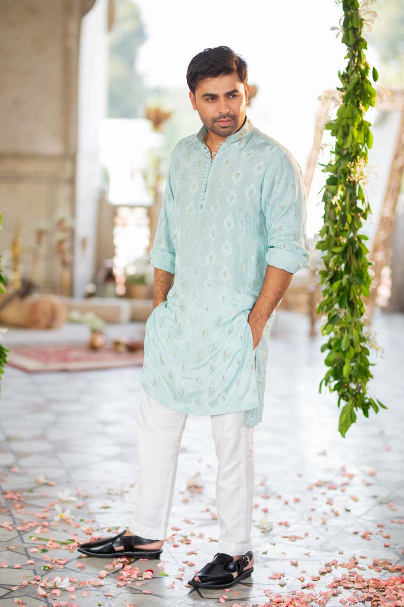 Ice Blue Salma Sitara Self-Printed Kurta (2-Piece) - Image 8