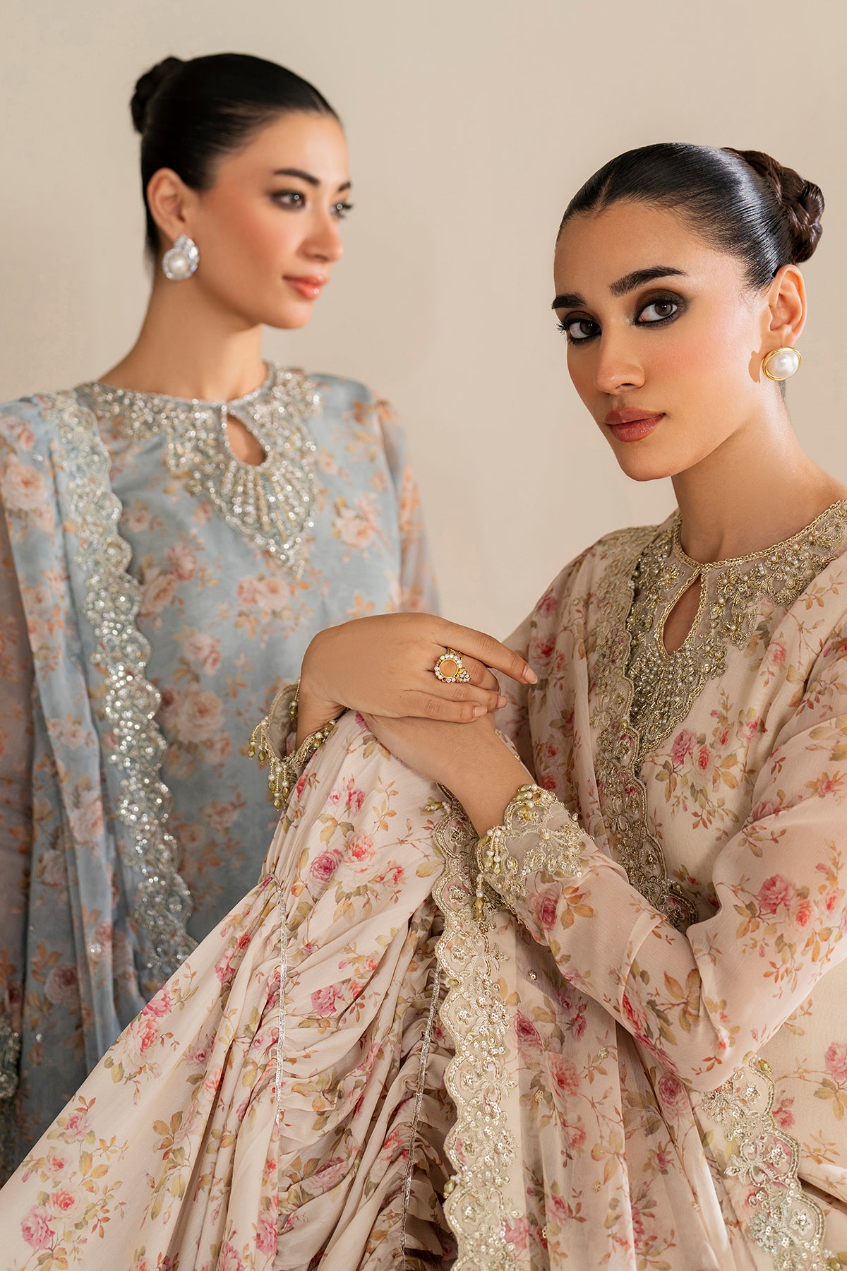 Powder Blue Embroidered Chiffon Gharara Set (3-Piece) - Image 12