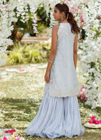 Wedgewood Blue Hand-Embellished Net Jacket with Gharara (2-Piece) - Image 6