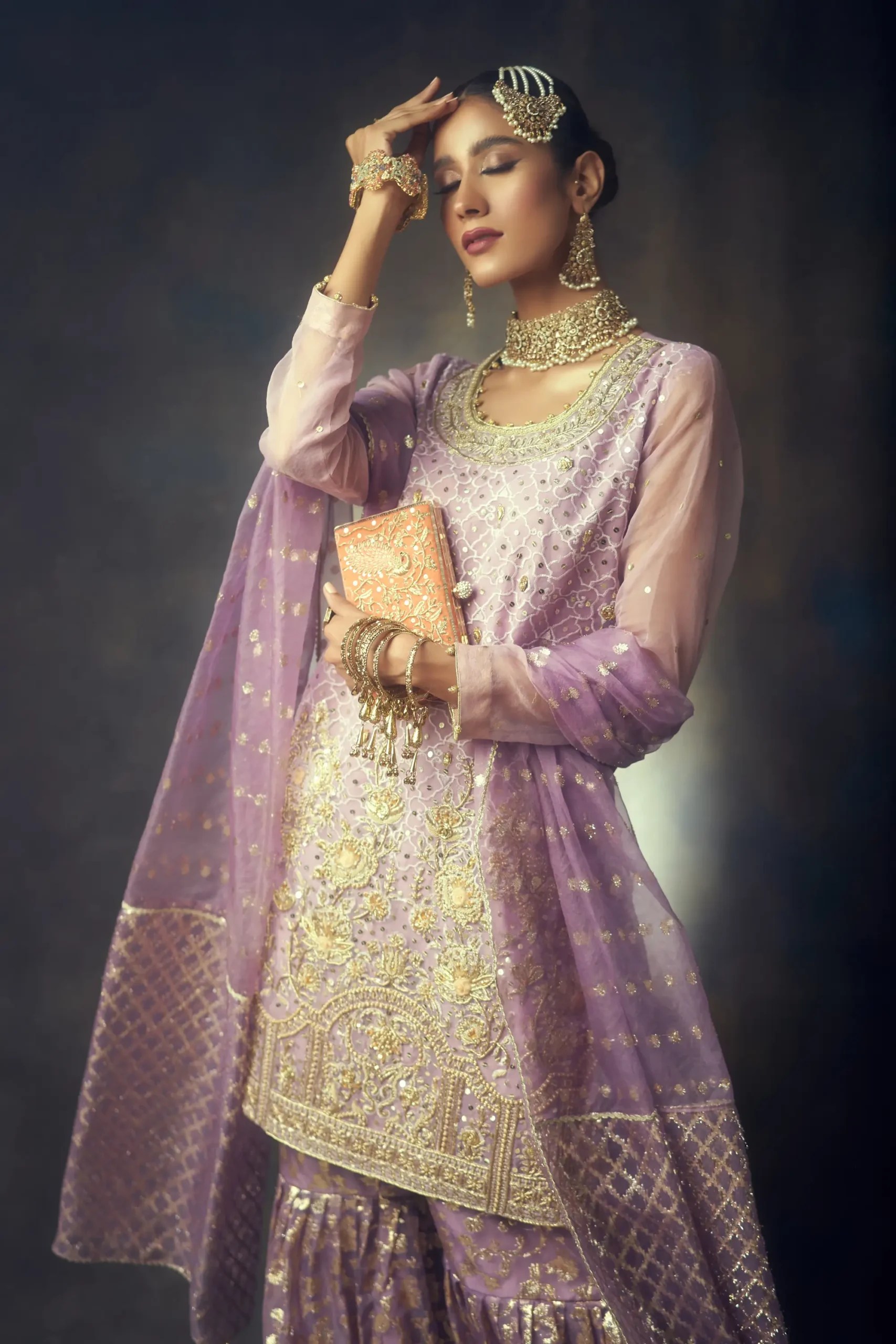 Periwinkle Embroidered Chiffon Gharara (3-Piece) - Image 2