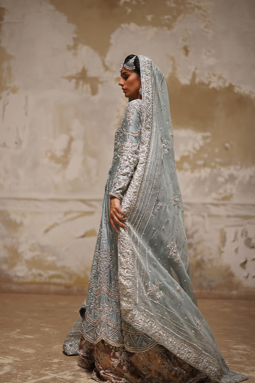 Old Blue Zardozi Jamawar Kalidar Gharara (3-Piece) - Image 2