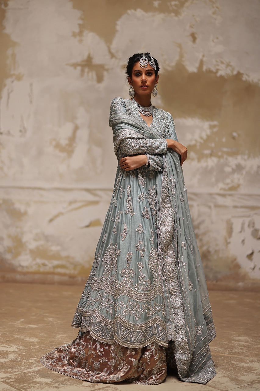 Old Blue Zardozi Jamawar Kalidar Gharara (3-Piece) - Image 6