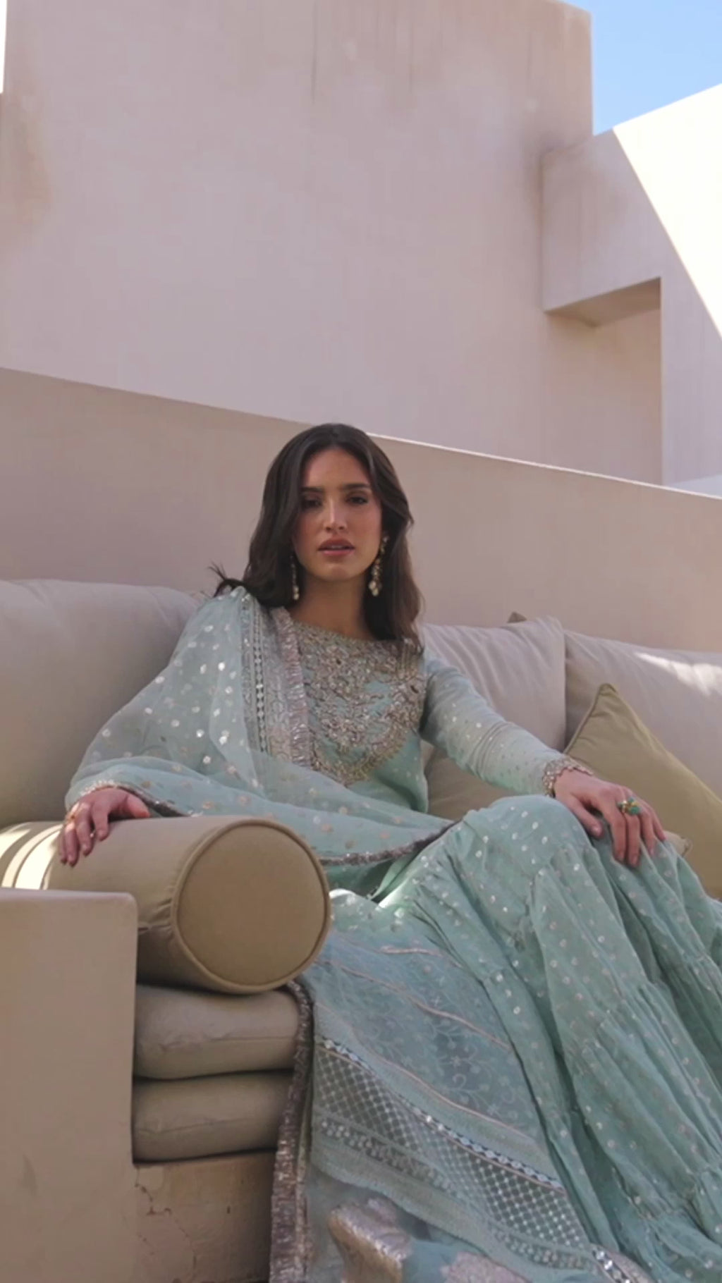 Pakistani Mint Blue Embroidered Karandi Gharara (3-Piece) - Image 6