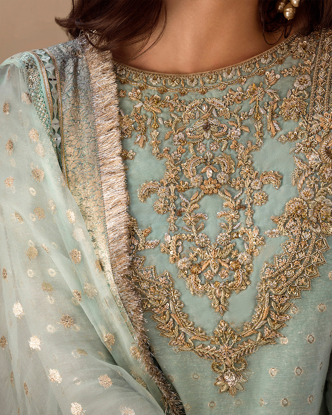 Mint Blue Embroidered Karandi Gharara Set (3-Piece) - Image 3