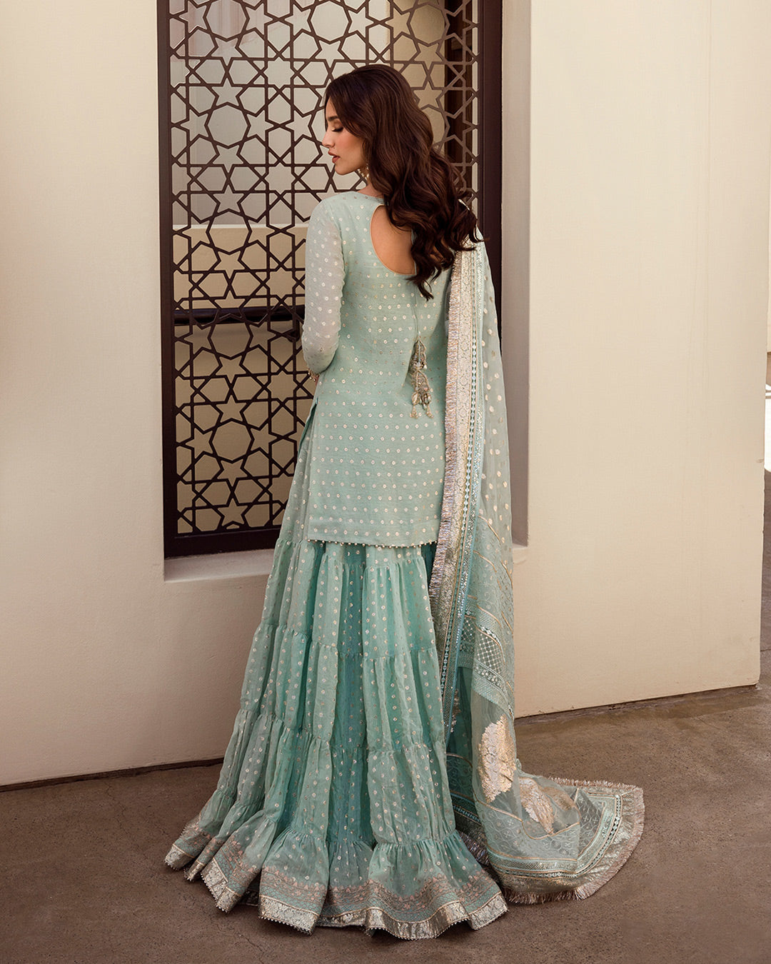 Mint Blue Embroidered Karandi Gharara Set (3-Piece) - Image 5
