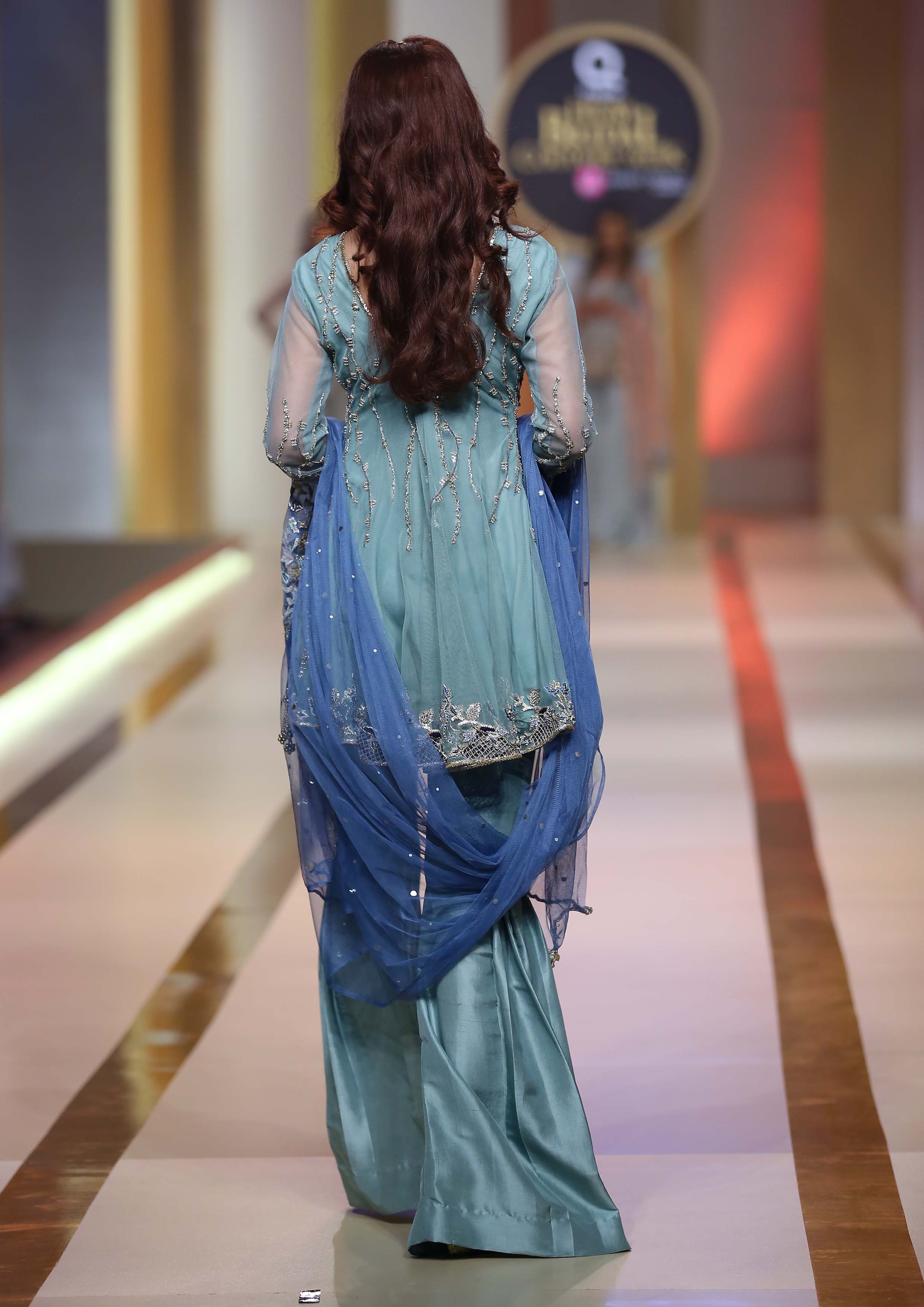 Pakistani Powder Blue Embroidered Organza Net Gharara (3-Piece) - Image 2