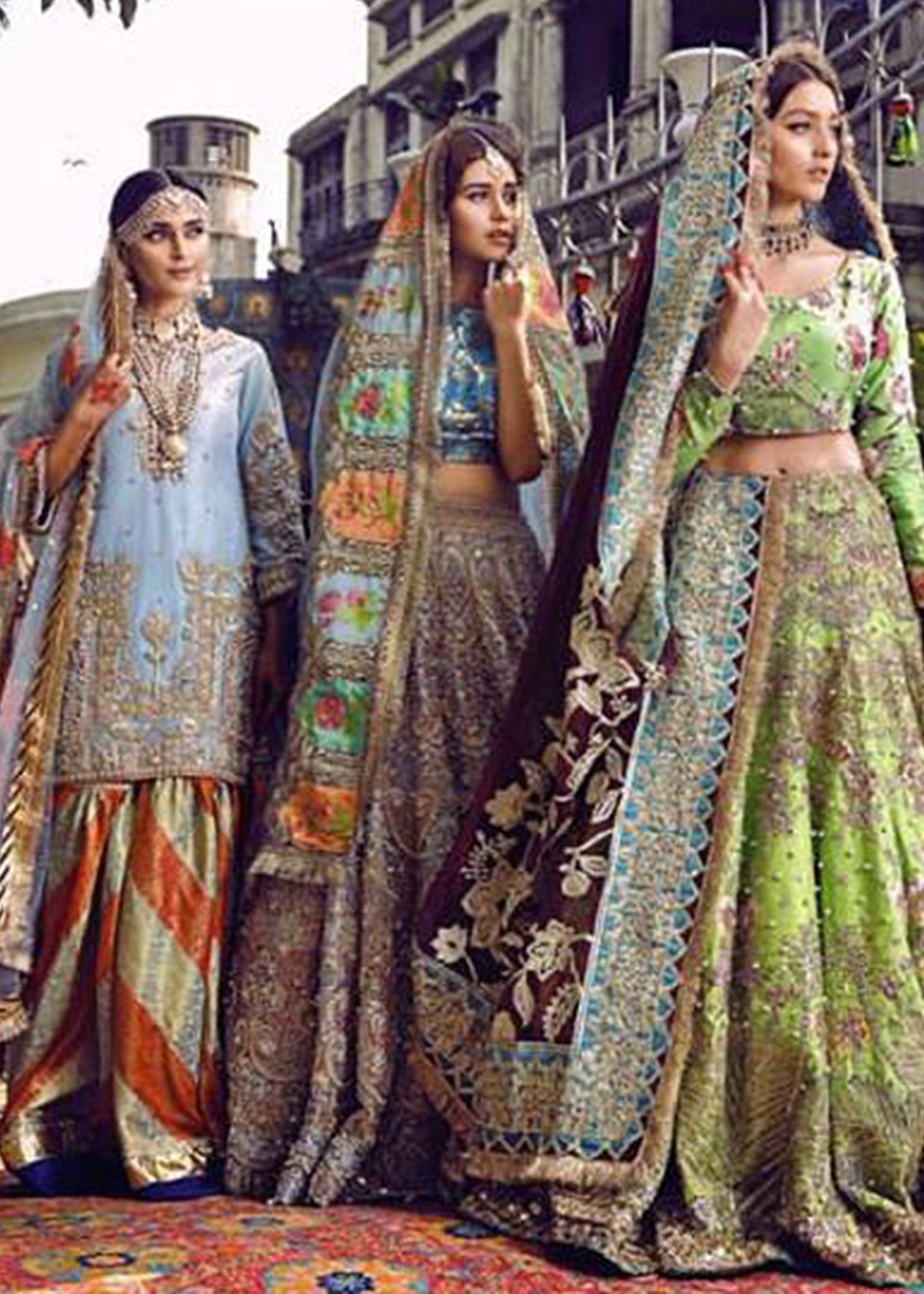 Pakistani Cerulean Kashmiri Zaari Raw Silk Jamawar Gharara (3-Piece) - Image 2