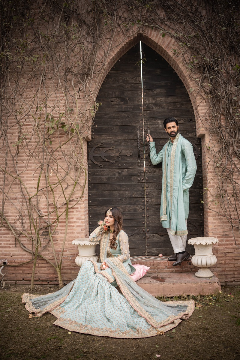 Ice Blue Embellished Net & Raw Silk Farshi Gharara (3-Piece) - Image 5