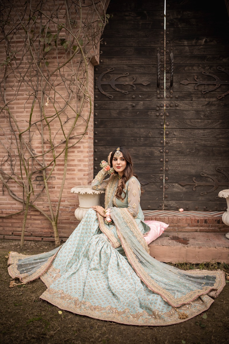 Ice Blue Embellished Net & Raw Silk Farshi Gharara (3-Piece) - Image 6