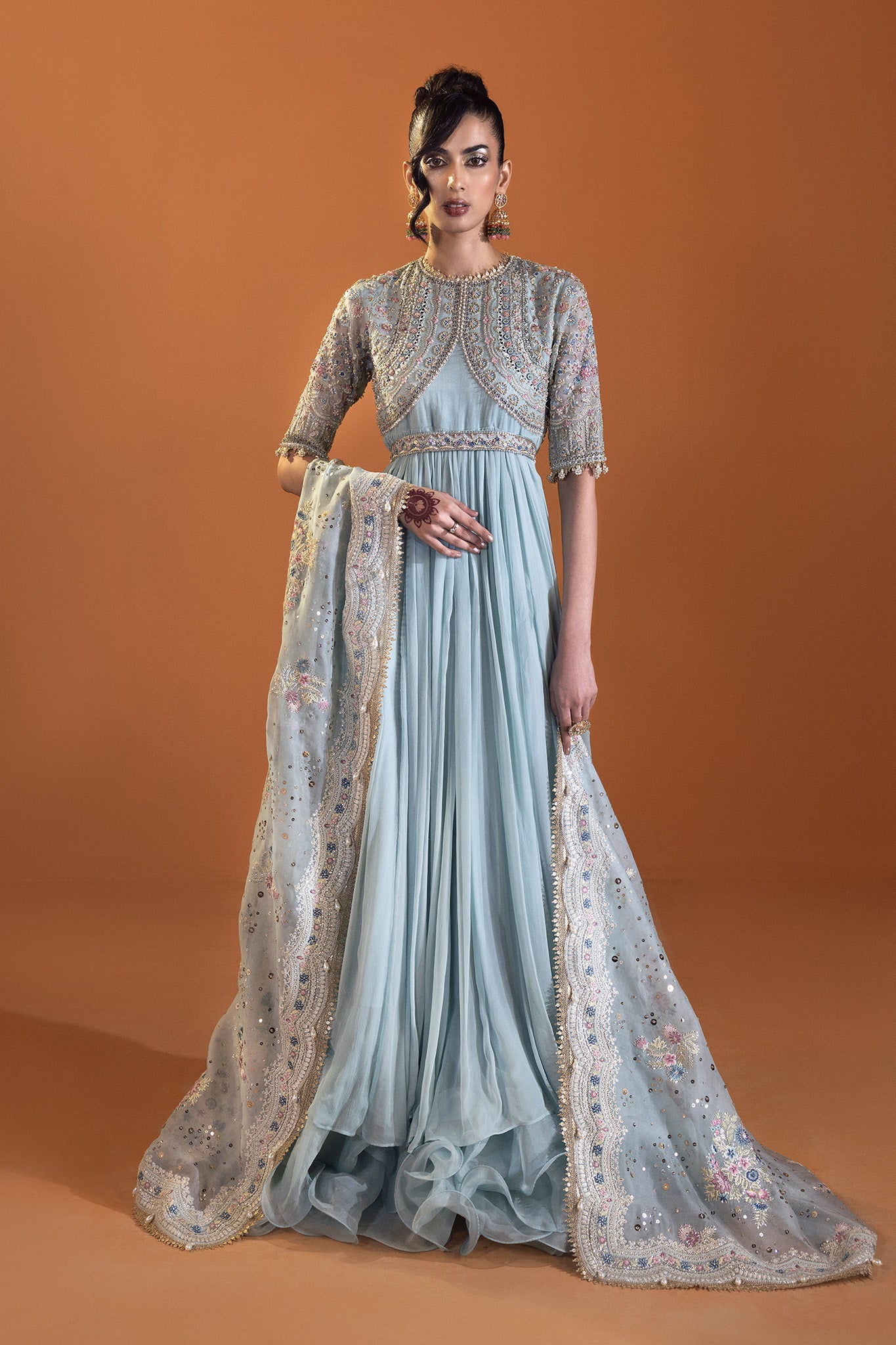 Powder Blue Embellished Chiffon Gown (2-Piece) - Image 2