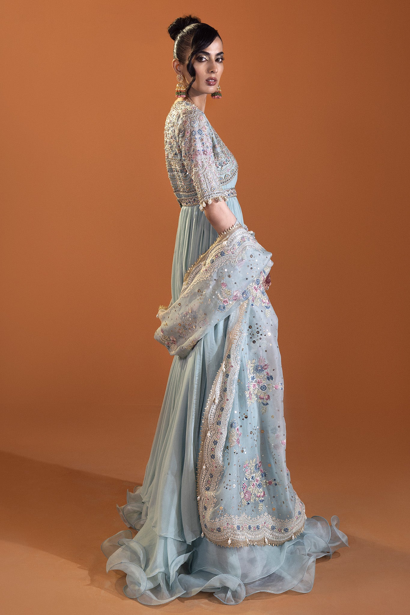 Powder Blue Embellished Chiffon Gown (2-Piece) - Image 3