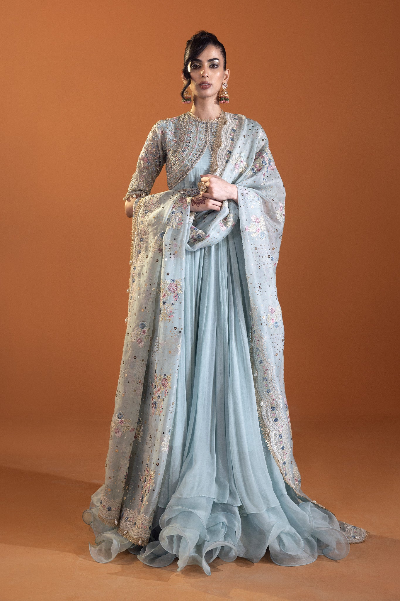 Powder Blue Embellished Chiffon Gown (2-Piece) - Image 5
