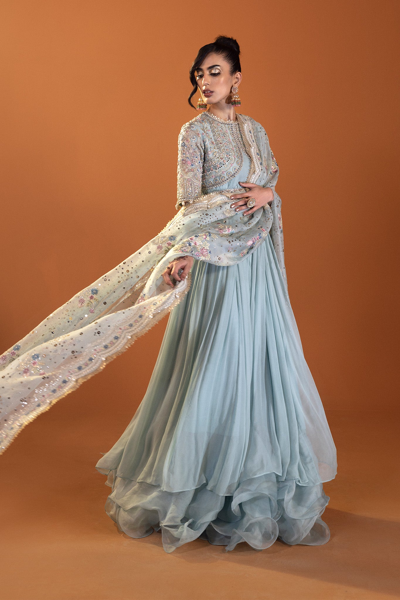 Powder Blue Embellished Chiffon Gown (2-Piece) - Image 6