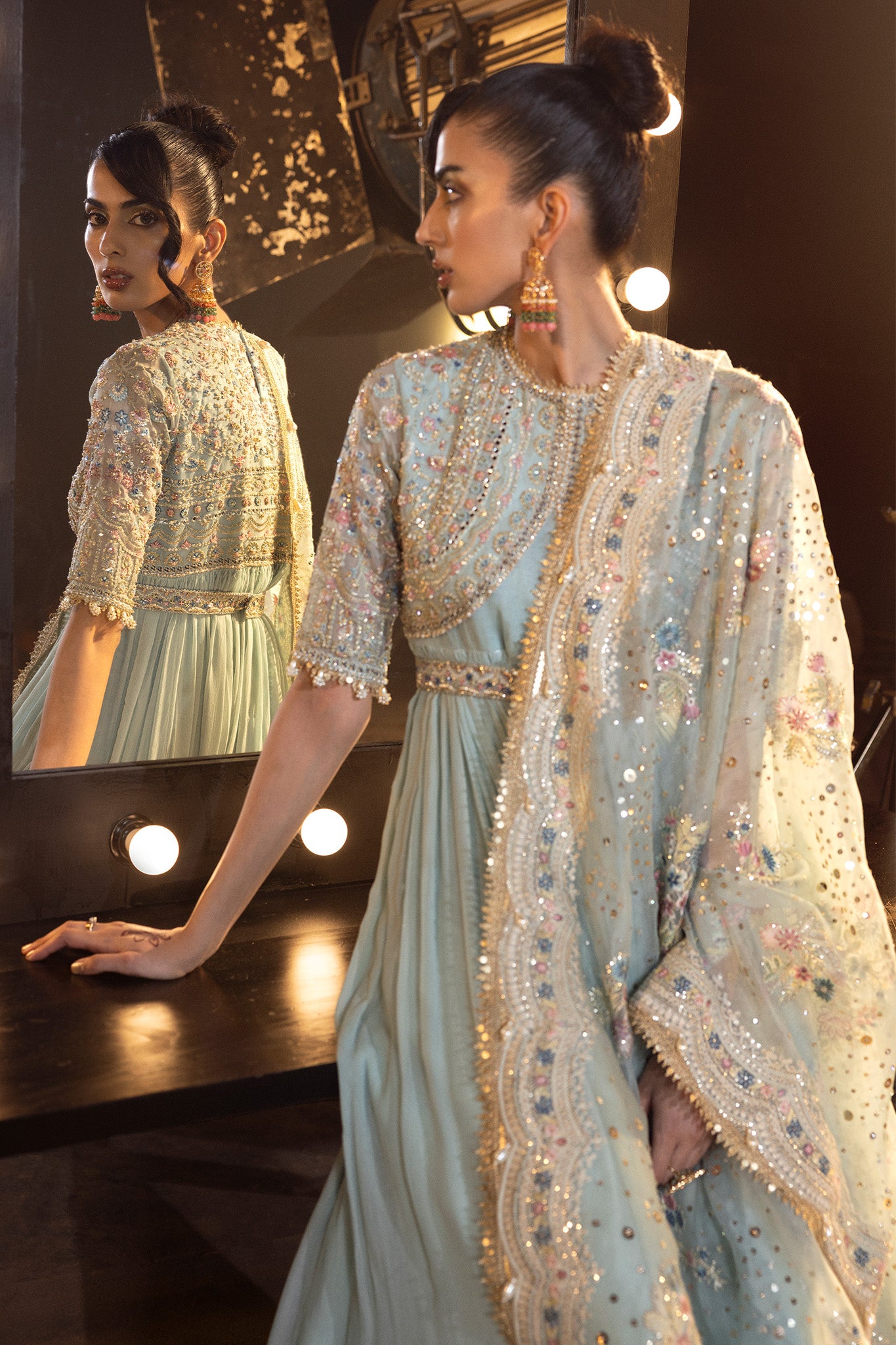 Powder Blue Embellished Chiffon Gown (2-Piece) - Image 7