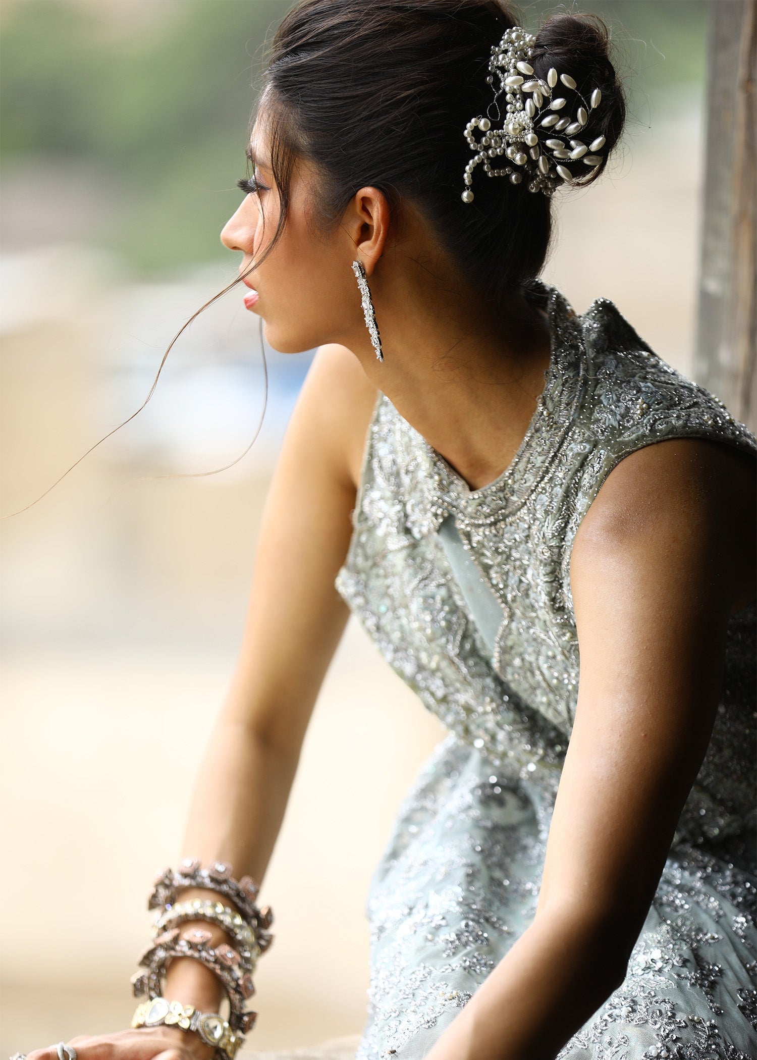 Glass Blue Embellished French Net Gown (3-Piece) - Image 8