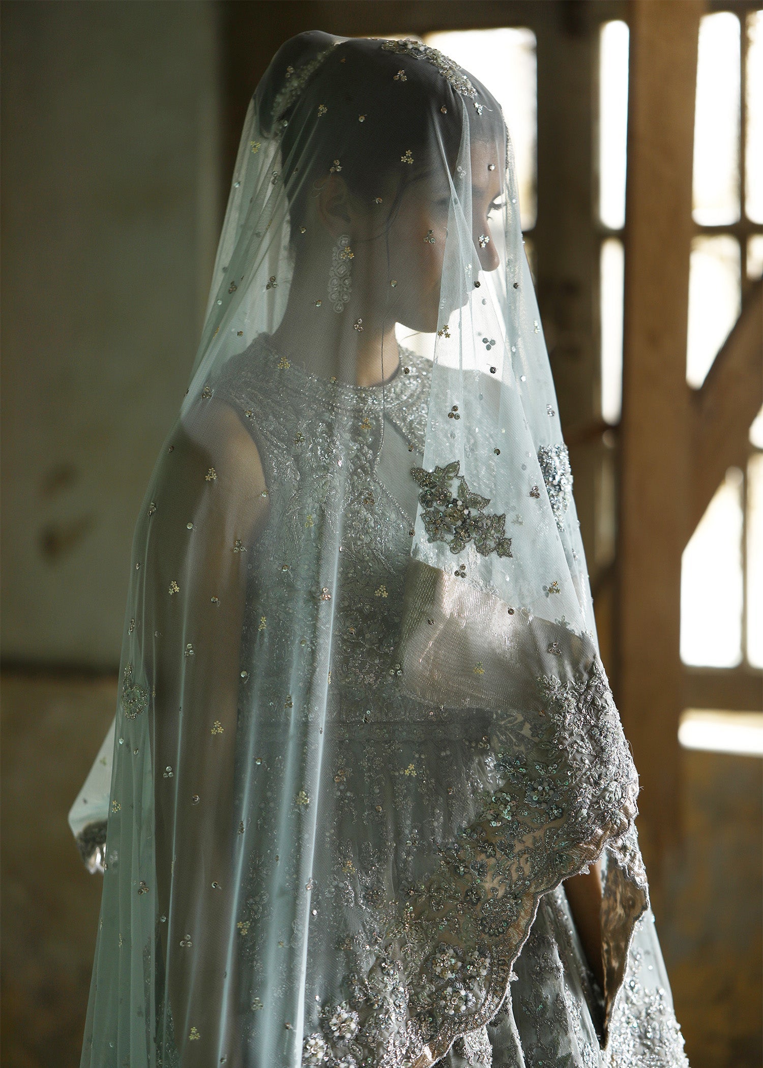 Glass Blue Embellished French Net Gown (3-Piece) - Image 6