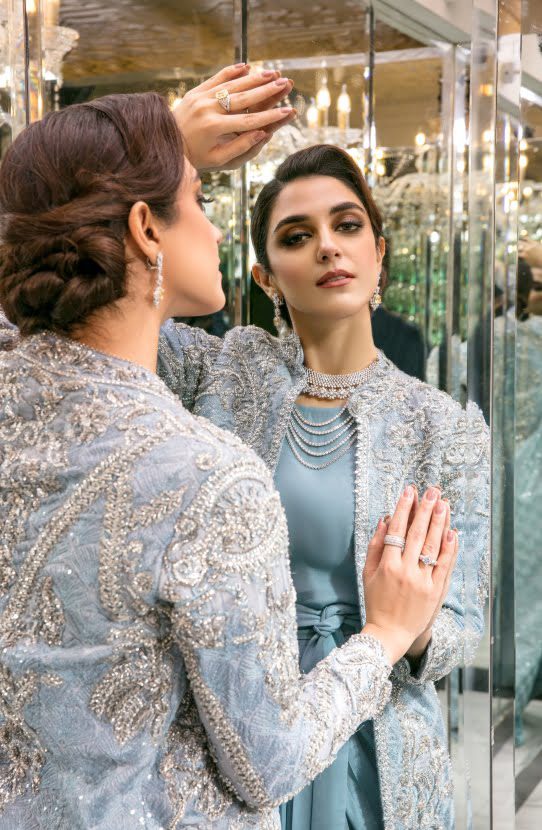 Ice Blue Embroidered Pure Georgette Gown (2-Piece) - Image 2