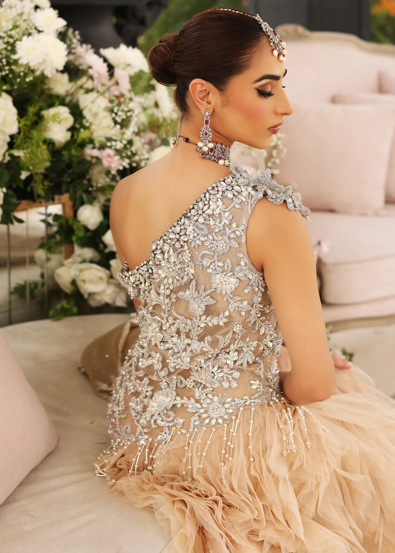 Pakistani Ice Blue Embellished Net & Tissue Gown (2-Piece) - Image 10