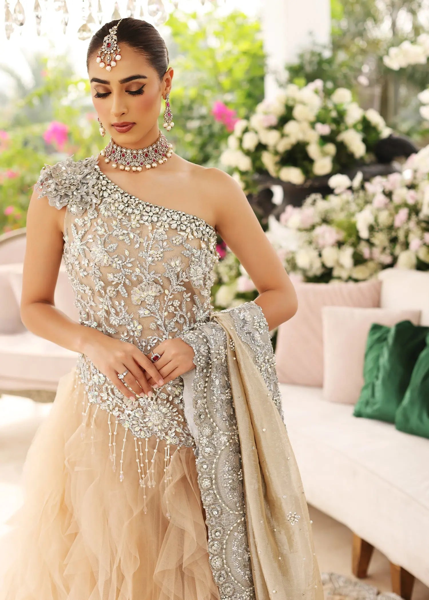 Pakistani Ice Blue Embellished Net & Tissue Gown (2-Piece) - Image 7