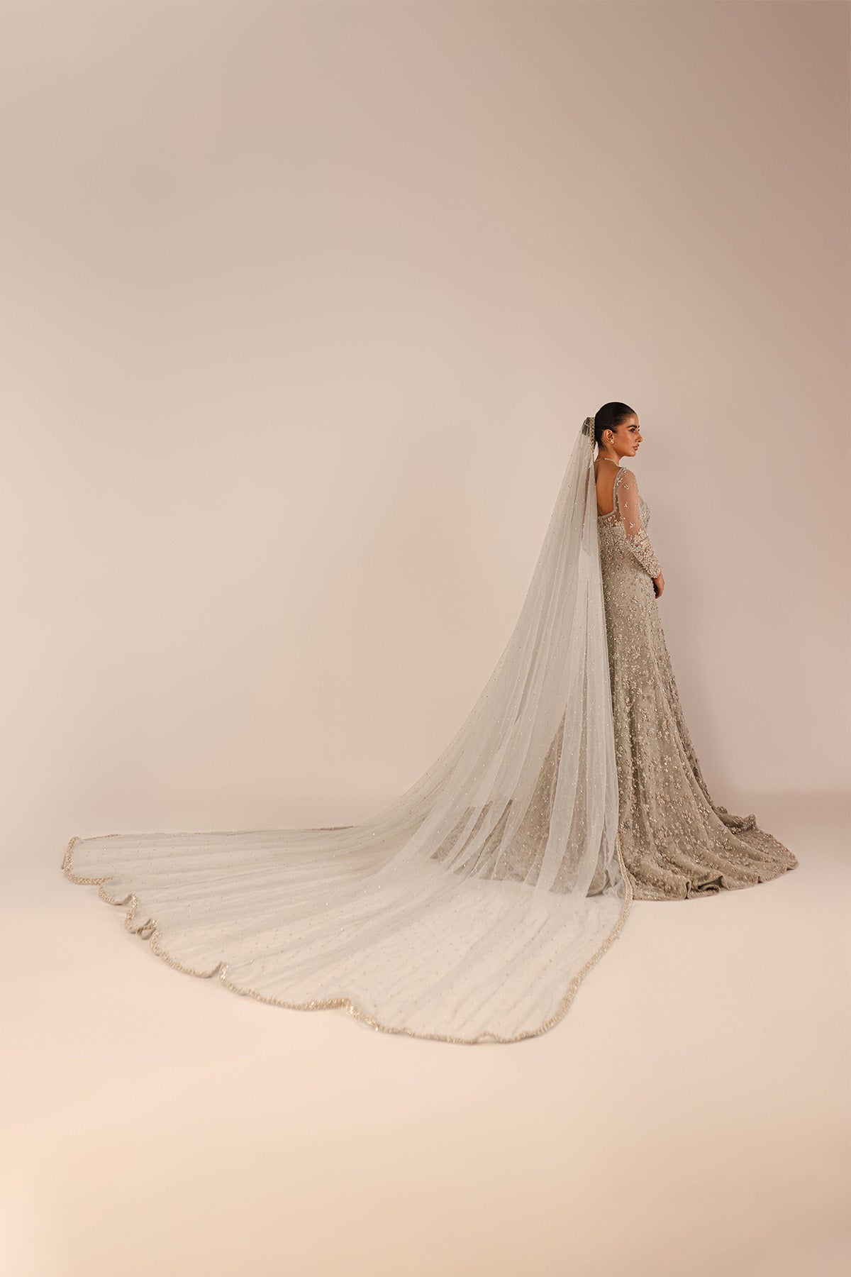 Pakistani Ice-Blue Embellished Net Bridal Gown (2-Piece) - Image 2